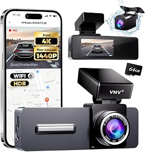 VNV 4K+2.5K Dash Cam Front and Rear, GalaxyCore Sensor, Free 64GB Card Included, Built-in 