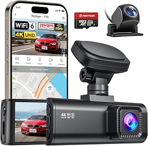 REDTIGER F7N Dash Cam 4K Front and Rear 1080P, 5.8GHz WiFi-20 MB/s Fast Transfer, 2160P/FH