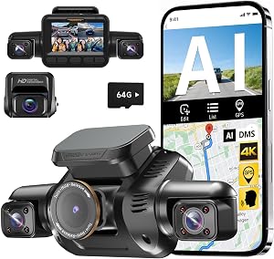 HUPEJOS AI Dash Cam Front Rear Inside with Driver Monitor System, 360° Car Camera 4K, 4 Ch