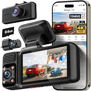 REDTIGER F17 4K 3 Channel Dash Cam, STARVIS 2 HDR, 2160P+1080P+1080P Front Inside and Rear